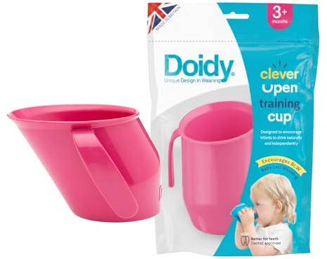 Doidy Cup, Open Cup for Training Baby 6 Months-3 Years, 200ml, Slanted Weaning Cup with Handles for Learning to Drink, BPA Free (Cerise Pink)