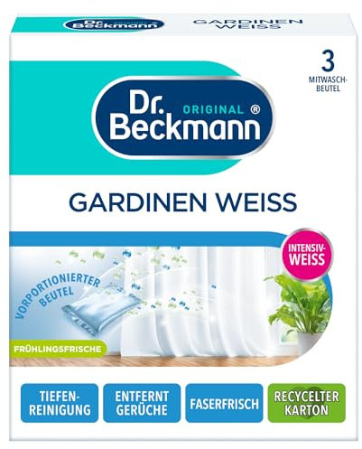 Dr. Beckmann Gardinen Weiß | Gardinenweiß für strahlende Vorhänge | mit effektiver Intensiv-Weiß-Formel | 3x 40g