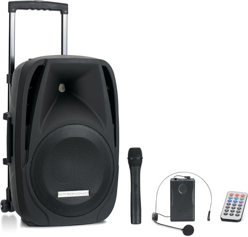 Pronomic PH12AW Akku-Aktivbox 12, Kompakte- Mobilanlagen Set (Trolley Box, 12 Speaker, 80 Watt (RMS), 5 Stunden Laufzeit, Bluetooth, MP3/SD/USB-Player, inkl. Funkmikrofon, Headset, Fernbedienung)