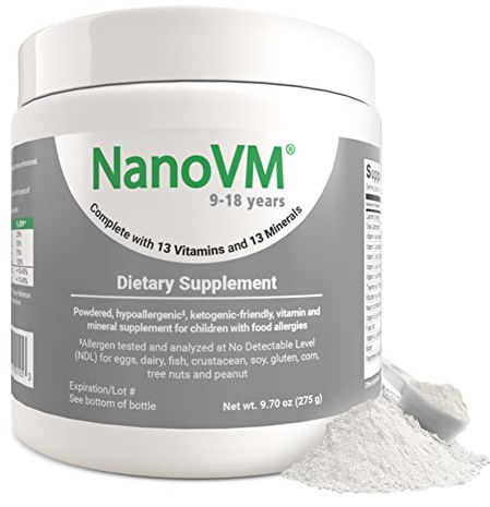NanoVM 9-18 Years, Allergen-Free Kids Multivitamin, Unflavored Powdered Vitamins, Multivitamin Powder with 13 Vitamins & 13 Minerals, Low-Carbohydrate Vitamin Supplements, 275g - Solace Nutrition