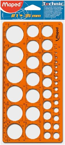 Maped - Trace-Cercles Pairs et Impairs de 1 à 35 mm - 39 Cercles - Règle 22 cm - Pochoir Technic - Antichoc - Normographe Rond - Pour Tout age
