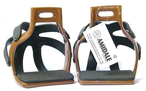 AMIDALE ALUMINIUM ENDURANCE FLEX RIDE CAGED SAFETY HORSE STIRRUPS BROWN BNWT