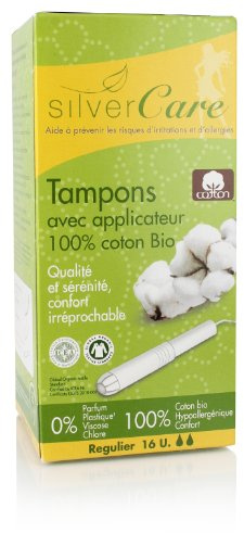 Silvercare Schutzkissen für Damen, 100% reine Bio-Baumwolle, normal, mit Applikator, 16 Stück