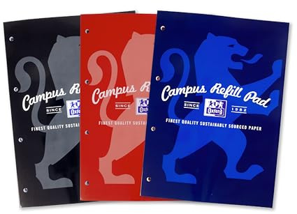 Oxford Campus, Lined Paper A4 Refill Pad, MEGA 300 Pages, Assorted Colours, Pack of 3