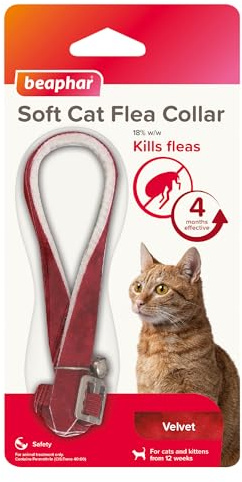 Beaphar, Soft Flea Collar for Cats, Kills Fleas For up to 4 Months, Veterinary Medicine, Adjustable With Safety Mechanism, For Cats From 12 Weeks of Age, 1 x Velvet Collar, Colours May Vary