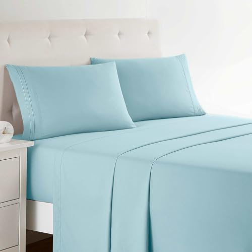 Clara Clark Queen Sheets Set, Deep Pocket Bedding - 4 Piece Set, Extra Soft Sheets & Pillowcases, Light Blue Aqua Queen Size