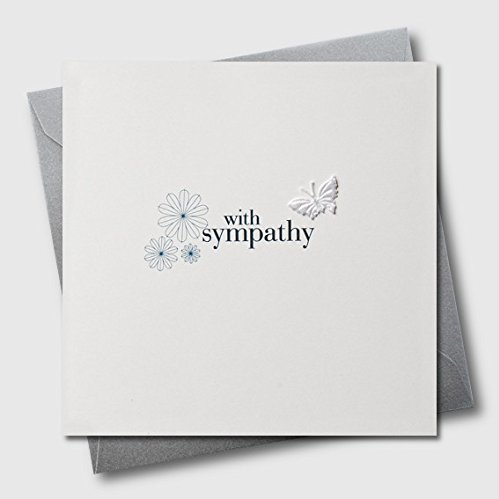 Claire Giles Greeting Cards, Sympathy Card, Sorry and Thinking of you Greeting Card, White Flowers design and embellished with a fabric butterfly