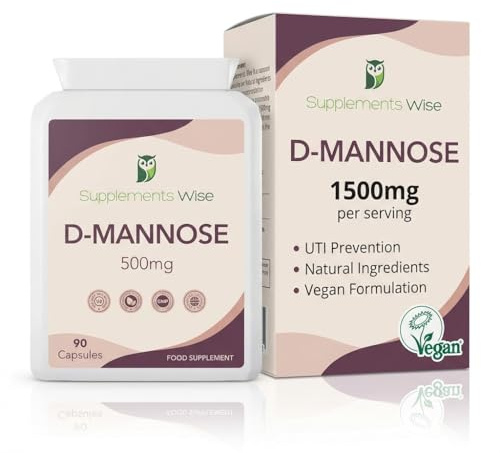D-Mannose Capsules - 500mg x 90 - Cystitis Treatment for Women - UTI Prevention - D Mannose Tablets for Urinary Infections - Relief and Support for Bladder Pain or Kidney Problems - 1500mg Per Serving