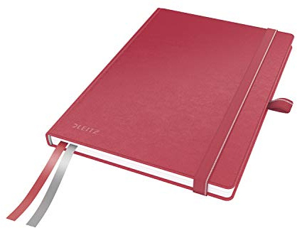 Leitz Complete Quality Notebook A5 Squared, 160 sidor, 80 ark, inbunden med högkvalitativt omslag, 100 g/m² papper FSC-certifierat, fästelement, bokmärke, pennögla, röd, 44770025