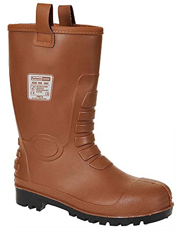 Portwest FW75 Chaussures de Sécurité Homme Bottes Neptune Rigger S5 Imperméables Doublure Fourrure PVC Nitrile Coquille Acier Anti-Perforation Bottes de Pluie Caoutchouc, Tan, 43