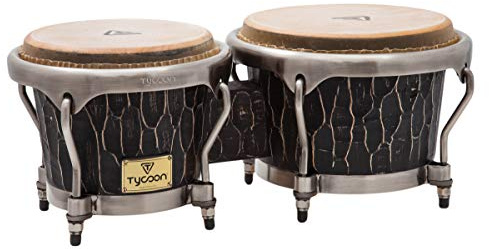 Tycoon Percussion 7″ & 8.5″ Bongos, Hand-Carved Design, Aged Siam Oak Shells, Water Buffalo Skin Heads, Chrome Deluxe Hoops, 5/16″ Tuning Lugs w/Wrench, Master Hand-Crafted Original Series (MTBHC-BC)
