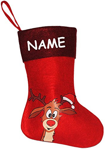 alles-meine.de GmbH 1 Stück Filzstrumpf & Weihnachtssocke - Didi das kleine Rentier/Weihnachten - rot - incl. Name - Nikolausstrumpf - Nikolausstiefel - großer Geschenke ..