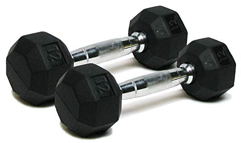 SPRI Hanteln, Handgewichte, Set mit 0,9–5,4 kg, Gummi, Sechskant, Chrom-Griff, Übungs- und Fitness-Hantel für Zuhause, Fitnessstudio, Workout, Krafttraining, freie Gewichte für Damen, Herren