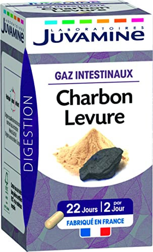 JUVAMINE - Digestion - Charbon Levure - Gaz Intestinaux - Contribue à Réduire l'excès de Flatulences - 44 Gélules - Programme de 22 Jours - Fabriqué en France