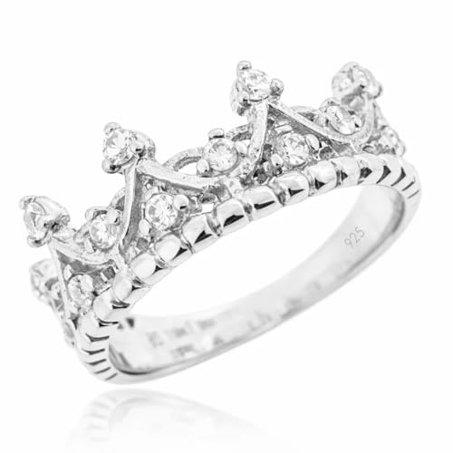 Sovats 925 Sterlingsilber Zirkonia Kronen Ring, Prinzessin Tiara Größe 54