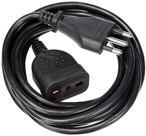 Electraline 46121 Prolunga 3 mt Spina e Presa bivalente 10/16A, Nero-Sezione Cavo 3G1 mm