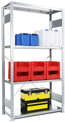 META 1370051 Lagerregal mit 4 Böden, 150 Clip Set, Grundregal 2000 mm x 1000 mm x 600 mm, Verzinkt