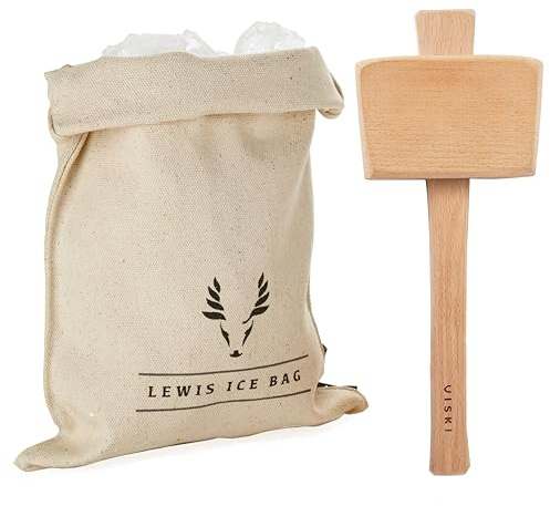 Viski Professional Lewis Ice Bag and Mallet, Manual Ice Crusher, Ice Crushers for Home Use, Bartender Kit & Bar Tools Kitchen Accessory, 12