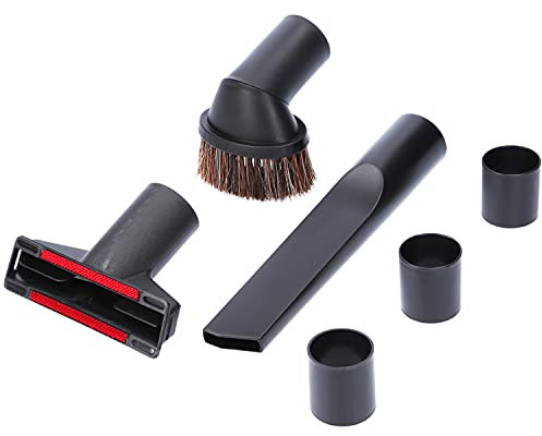 McFilter | Juego de boquillas Universal 6 Piezas Incl. Cepillo para Muebles, Boquilla para tapicerías, Boquilla para hendiduras, Adaptador, Negro, diámetro de conexión 32/35 mm para aspiradora