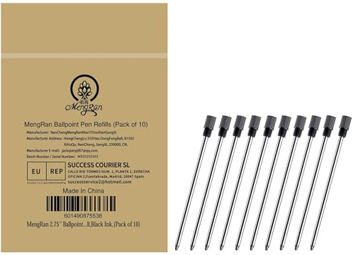 MengRan 7cm Mini D1 Cartouches pour Stylos à Vis,lot de 10,Encre noir | Pointe moyenne de 1 mm, compatible avec les recharges de stylo Swarovski, pour stylos Twist