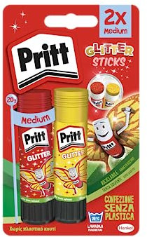Pritt Glitter stick, esclusiva colla glitter per bambini, per lavoretti e fai da te, Colla Pritt glitterata per casa e scuola, 2 colle stick da 20g in 2 colorazioni