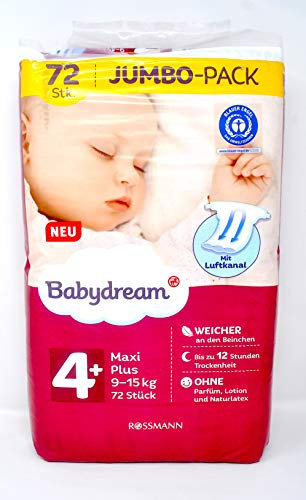 babydream Windeln Maxi Plus Jumbo-Pack 72 Stück Größe 4+, 9-15 kg, bis zu 12 Stunden Trockenheit