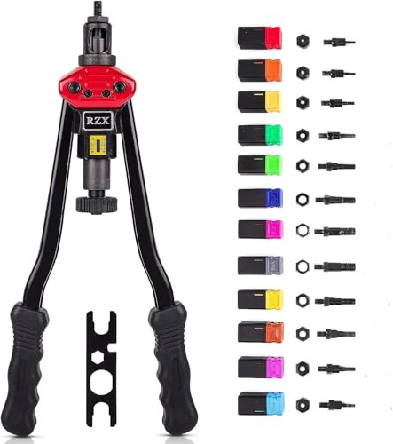 RZX 16 Rivet NUT Tool Hand Blind Riveter,RIVNUT Riveting Tools with Nut Setting System M3 M4 M5,m6,m8,m10 M12, 10-24, 1/4-20, 5/16-18,3/8-16,1/2-13 Totally 12 mandrels