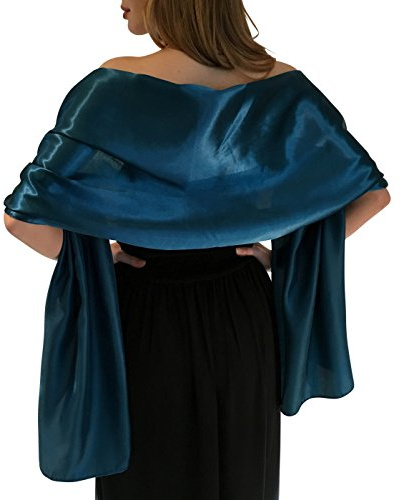 Central Chic Stunning Silky Satin Bridal Wrap Stole Shawl Pashmina Scarf Weddings Brides (L-XL, Teal Blue)