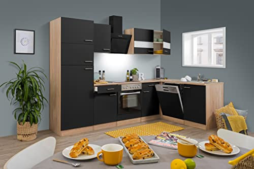 Respekta Merle Küchenzeile, Holzwerkstoff, Schwarz, 280 cm