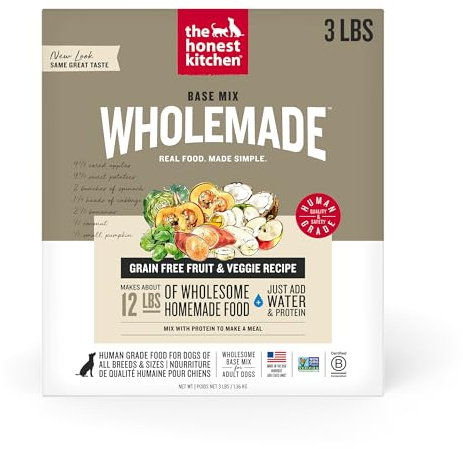 The Honest Kitchen Human Grade Wholemade™ Dehydrated Dog Food, Grain Free Fruit & Veggie Base Mix Dog Food (Just Add Protein), 3 lb Bag