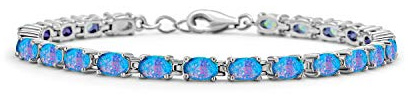 Bling smycken traditionell enkel strand skapad opal äkta ädelsten tennisarmband för kvinnor guldpläterat .925 sterlingsilver 19-19 cm, En storlek, Sterlingsilver, Blå opal