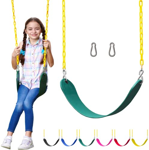 Jungle Gym Kingdom Swing for Outdoor Swing Set - Swing Seat Replacement Kit with Heavy Duty Chains - Backyard Swingset Playground Accessories for Kids - Green, 1 Pack