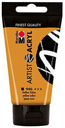 Marabu 12200002940 - Artist Acryl gelber ocker 75 ml, feine Acrylfarbe in Künstlerqualität, auf Wasserbasis, pastose Konsistenz, hoch pigmentiert, sehr gute Brillanz und Deckkraft