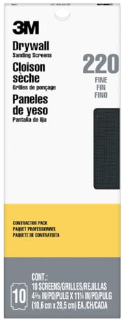 3M 99436 Drywall Sanding Screens Pro-Pak, 220-Grit, Black, 4-3/16 in x 11-1/4 in
