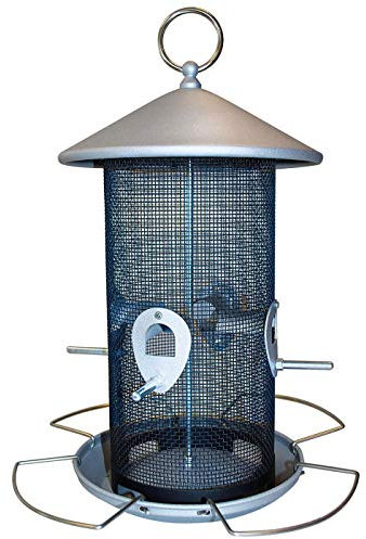 DILUMA Vogelfutter-Station 30 cm aus Metall Futterspender für bis zu 3 kg Futter Vogelhaus zum Hängen Vogelfutter-Spender mit 8 Futteröffnungen - perfekt für Wildvogelmischungen