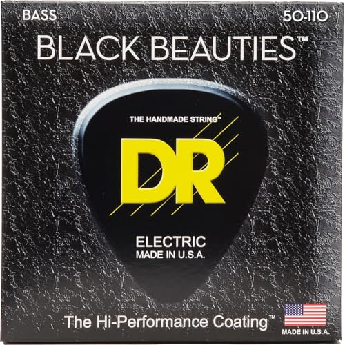 DR Strings BLACK BEAUTIES™ - BLACK Coloured Bass Strings: Heavy 50-110