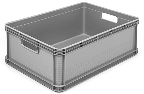 OKT 3 x 45 Litre Robusto Industrial Plastic Stacking Euro Storage Containers Boxes Crates GREY
