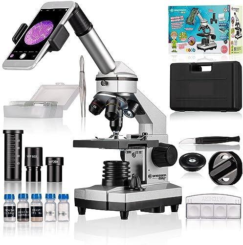 Bresser Mikroskop BIOLUX CA 40x-1024x Mikroskop Set mit Auflicht- und Durchlichtbeleuchtung inklusive Smartphone Kamera Halter, umfangreichem Zubehörpaket und stabilem Transportkoffer