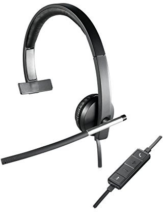 Logitech H650e Auriculares con Cable, Auricular Mono con Micrófono con Supresión de Ruido, USB, Controles Integrados, Indicador Led, PC/Mac/Portátil, Negro