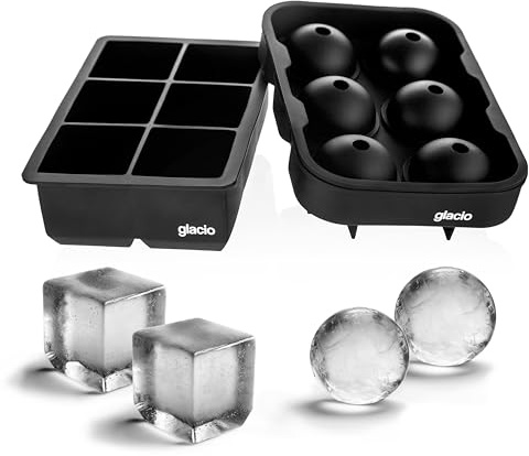 Silicone Ice Cube Trays – Large Silicone Molds for 2-Inch Ice Cubes and Spheres Whiskey Ice Cube Trays with Lids for Cocktails & Bourbon – Set of 2