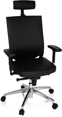 hjh OFFICE 657270 Profi Bürostuhl Porto MAX HIGH Leder Schwarz Bürosessel ergonomisch, Armlehne & Kopfstütze höhenverstellbar