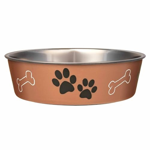 Loving Pets Métalliques Bella Bol pour Chiens, Grand, Cuivre, 1,5 L, | Passe au lave-vaisselle, base en caoutchouc antidérapant, intérieur en acier inoxydable, résistant aux bactéries