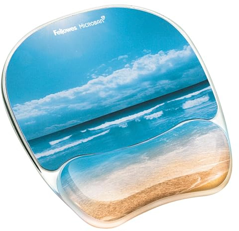 Fellowes Photo Gel Mouse Pad and Wrist Rest with Microban Protection, Sandy Beach (9179301), Blue, 9.25 x 7.88