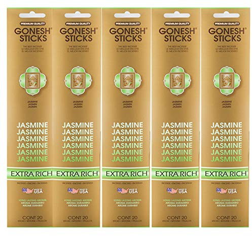 Gonesh Incense Sticks Extra Rich Collection - Jasmin 5 Packs (100 Total)