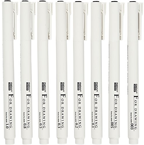 Fine Line Zeichenmarker, Strichstärke: 0,03+0,05+0,1+0,2+0,3+0,5+0,8+1,0 mm, schwarz, 8 Stück