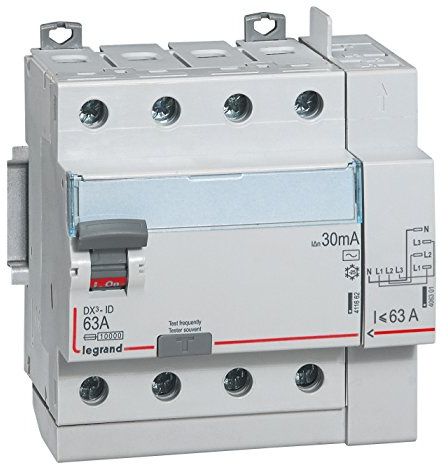 411653 Legrand Interrupteur différentiel tétrapolaire 63A type AC 30mA - 5 modules