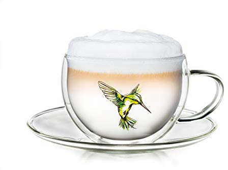 Creano Thermo-Tasse Hummi für Tee/Latte Macchiato, doppelwandig, mit Kolibri-Muster | 250ml in exklusiver Geschenkpackung, Grün