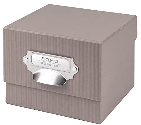 Rössler SOHO Foto Aufbewahrungsbox | Fotobox Aufbewahrungsbox mit Deckel | Organizer Box | Visitenkarten Aufbewahrung | Boxen Aufbewahrung | Storage Boxes | 17x15x13 cm | 1 Stück | Farbe: Grau | Taupe
