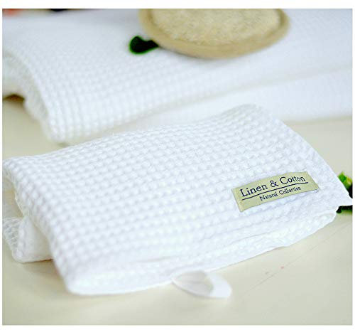 Linen & Cotton Luxus Waffel Tuch Saunatuch Strandtuch, Handtücher/Badetücher/Duschtücher/Gästehandtücher Leila, 100% Baumwolle - 50 x 65cm (Weiß/Weiss)