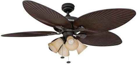 Honeywell Palm Island 52 Inch Tropical Indoor Outdoor Ceiling Fan, LED Light, 5 Palm Leaf Blades, Pull Chain Control, Quiet Motor, Oil Rubbed Bronze